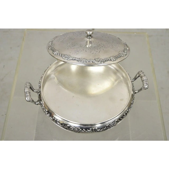 Reed & Barton Victorian Silver Plated Round Lidded Twin Handle Serving Dish For Sale In Philadelphia - Image 6 of 13