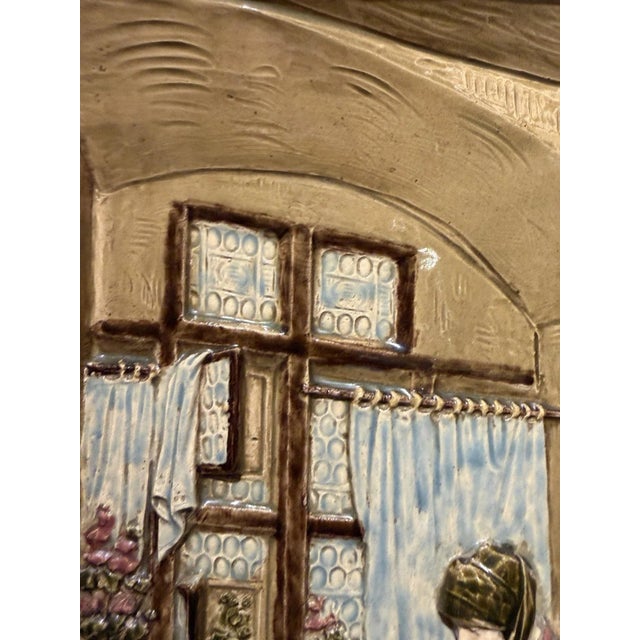 Modern Historicism Porcelain Majolica Relief Image of a Mother with Children in a Room, 1890s For Sale - Image 3 of 13