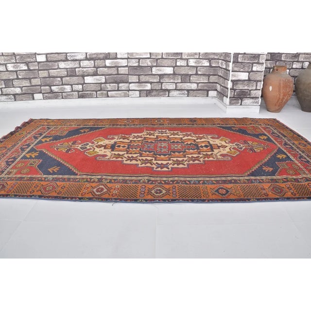 Textile Red & Nvy Blue Vintage Floral Carpet For Sale - Image 7 of 10