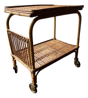 Italian Bamboo and Rattan Serving Cart by Franco Albini, 1960s