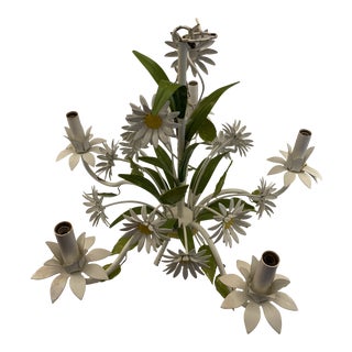 Vintage Mid-Century White Metal Daisy Floral Chandelier For Sale