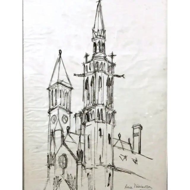 Mid 20th Century Large Mid Century Church Drawing, Signed For Sale - Image 5 of 10