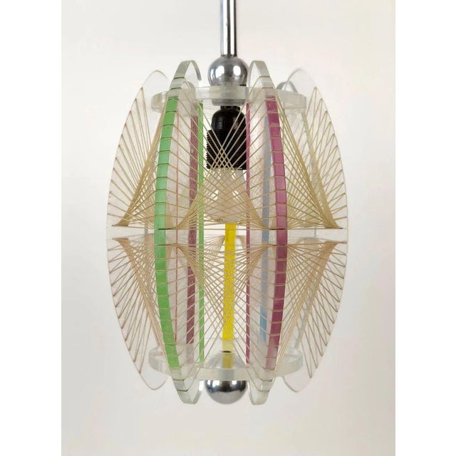 Plastic Mid-Century Acrylic & Mono Filament Pendant Lamp with Color Accents, Czech Republic, 1950s For Sale - Image 7 of 11