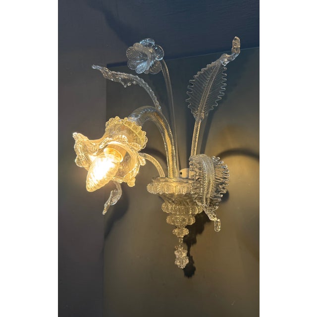 1970s Vintage Venetian Murano Glass Wall Sconces, 1970s, Set of 2 For Sale - Image 5 of 13
