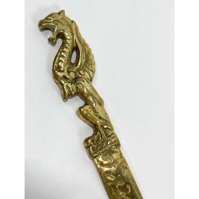 Mid 20th Century Vintage Solid Brass Dragon Letter Opener For Sale - Image 5 of 7