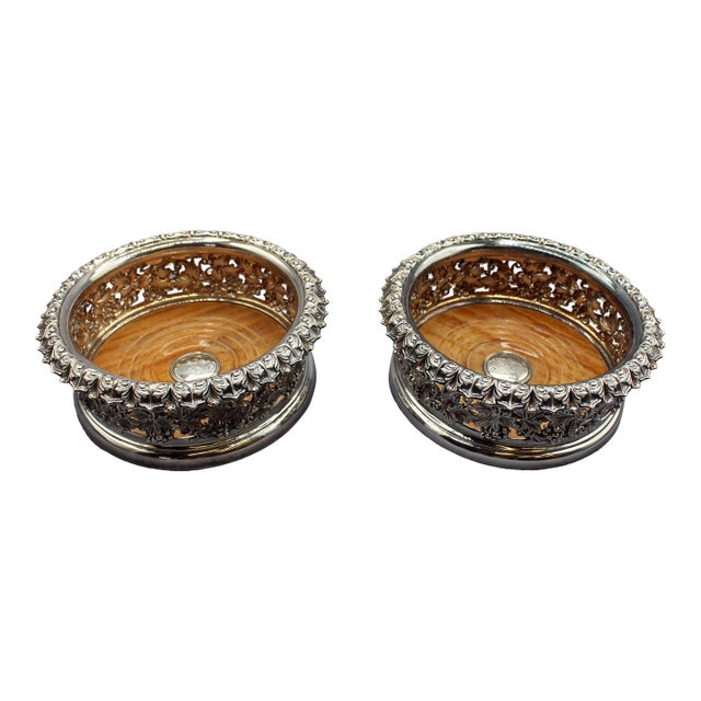 1839 Pair of Victorian Sterling Silver Wine Coasters by Samuel Walker & Co. For Sale