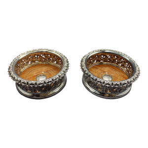1839 Pair of Victorian Sterling Silver Wine Coasters by Samuel Walker & Co.