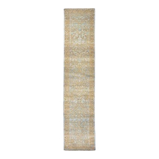 Afghan Sultanabad Master Wool 3x12 Light Slate & Gold Handmade Runner Rug #1143677 For Sale