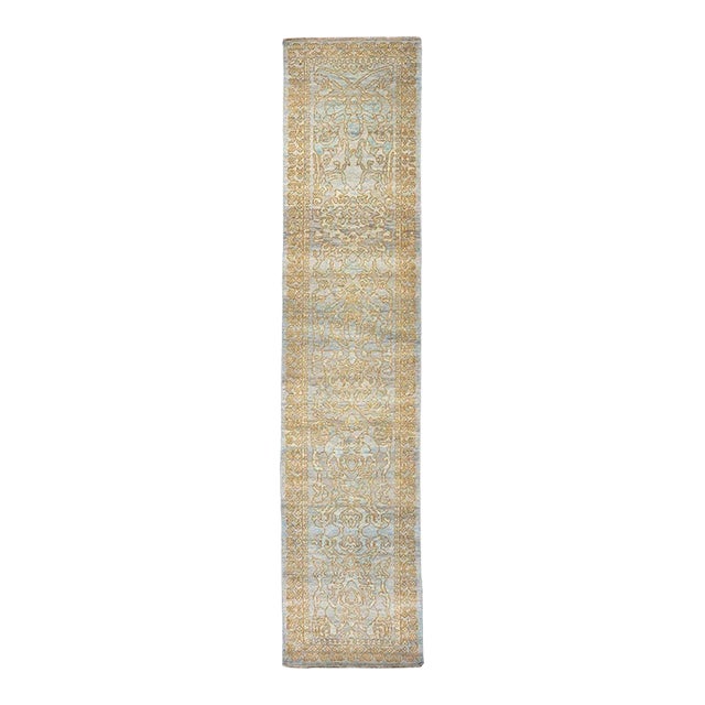 Afghan Sultanabad Master Wool 3x12 Light Slate & Gold Handmade Runner Rug #1143677 For Sale