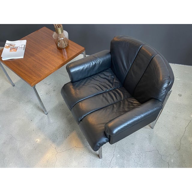 Eurochair Lounge Chairs in Black Leather and Chromed Steel by Hans Eichenberger, 1970s, Set of 2 For Sale - Image 11 of 16