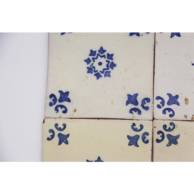 19th Century Set of Four Tiles Blue & White Floral, Portuguese For Sale - Image 4 of 14