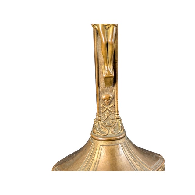 Antique Gold Crucifix Jesus on Cross 9" Tall Die Cast Metal For Sale - Image 4 of 9