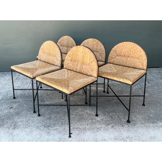 Vintage Woven Rush and Metal Dining Chairs - Set of 5 For Sale In West Palm - Image 6 of 13