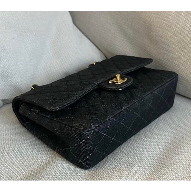 1990s Chanel Vintage Black Denim Flap Bag For Sale - Image 10 of 10