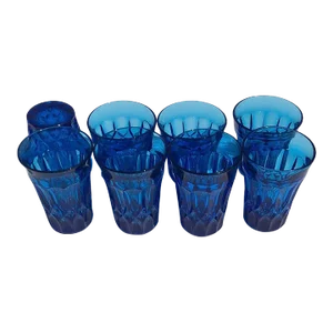 1970s Brilliant Blue Drinking Glasses Set- 8 Pieces