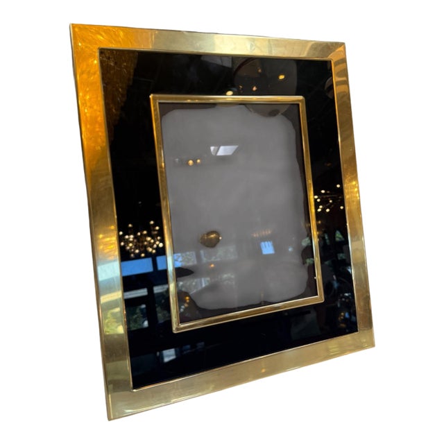 Vintage Italian Brass and Black Glass Picture Frame For Sale