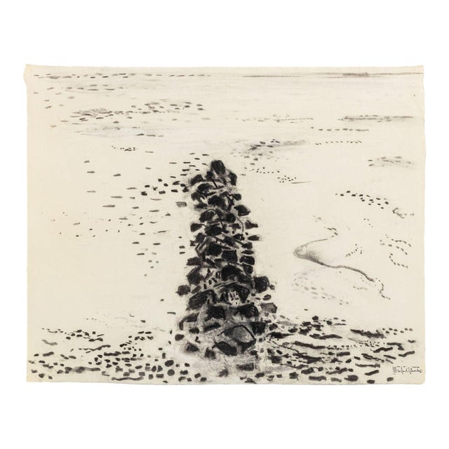 Manfred Schwartz Beach Seascape Charcoal on Paper For Sale