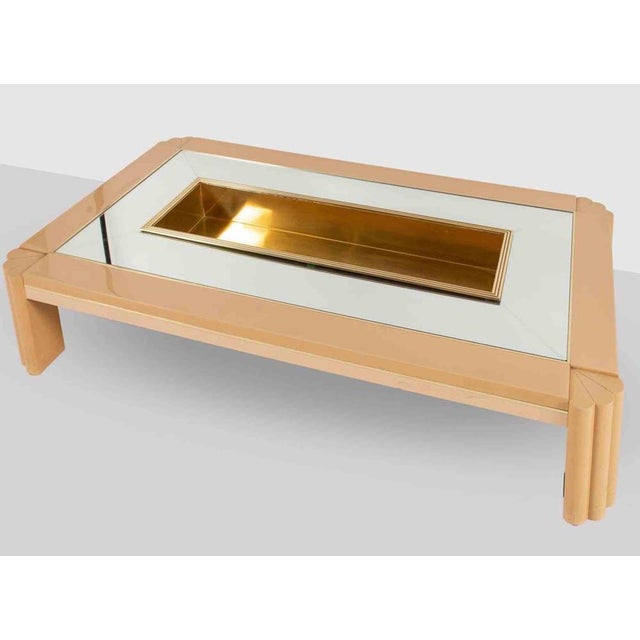 Alain Delon for Maison Jansen, AD 016 rectangular coffee table, 1970s. Lacquered with gilt metal details, central brass...