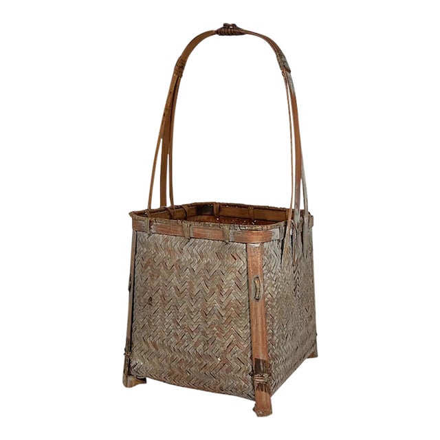 1930s Japanese Ikebana Hanakago Woven Bamboo Flower Basket For Sale
