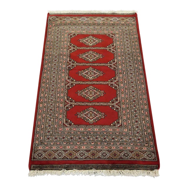 Bokhara Jaldar Rug 3′ X 5′ Red Wool Tribal Hand-Knotted Oriental Carpet For Sale
