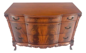 Flame Mahogany Bow Front Claw Feet 3 Drawers Dresser Chippindale Style MINT