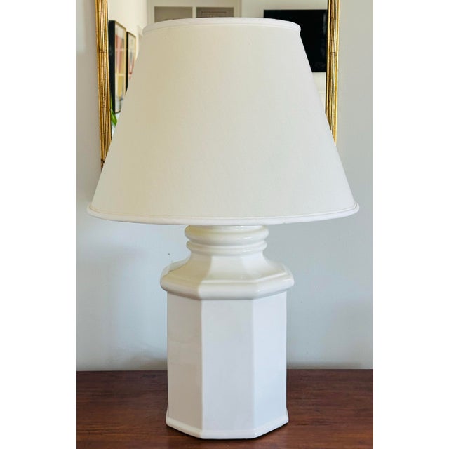 Ceramic Monumental Hollywood Regency Chinoiserie Style White Ceramic Lamp For Sale - Image 7 of 7