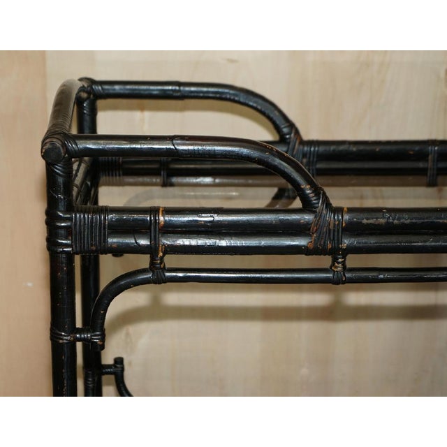 Mid-Century Chinese Modern Ebonised Serving Trolley with Bamboo Frame For Sale - Image 3 of 18
