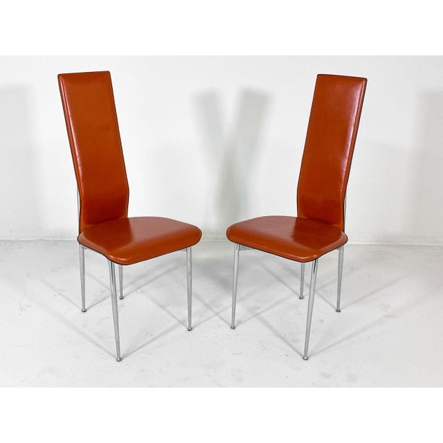 1980s Set of (5) Leather Italian Dining Chairs For Sale - Image 5 of 11
