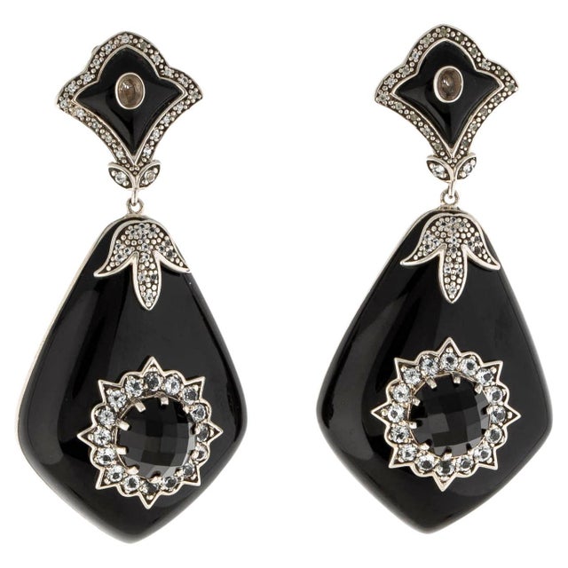 Black Miriam Salat 'MRM' Noir Evening Black Resin and White Topaz Drop Earrings, A Pair For Sale - Image 8 of 18
