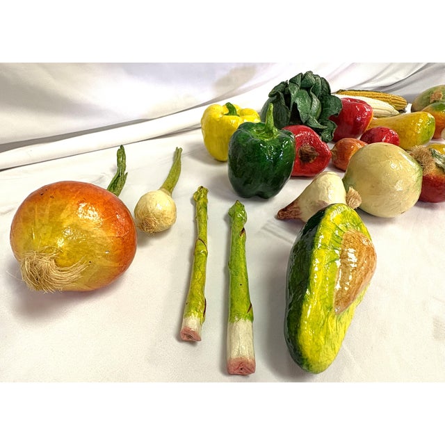 Vintage Realistic Hand Crafted Papier Mâché Fruits and Vegetables- Set of 25 For Sale - Image 16 of 18