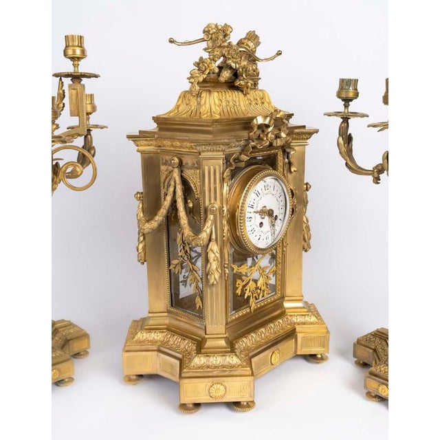 Goldenrod Napoleon III Gilded Bronze Mantelpiece Set, Set of 3 For Sale - Image 8 of 14