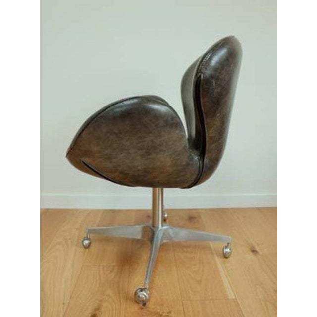 Discontinued Restoration Hardware Devon leather swivel desk/office chair in distressed dark brown leather with a polished...