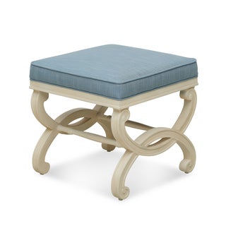 Bunny Williams Home Charlottesville Stool in Alpine White with Aegean Upholstery For Sale