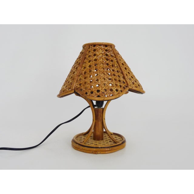1950s Vintage Table Lamp with Caning in Bamboo and Rattan, 1950s For Sale - Image 5 of 10