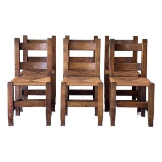 S/6 Early Mission Arts & Crafts Rush Chairs 1900s Michigan Chair Co. For Sale