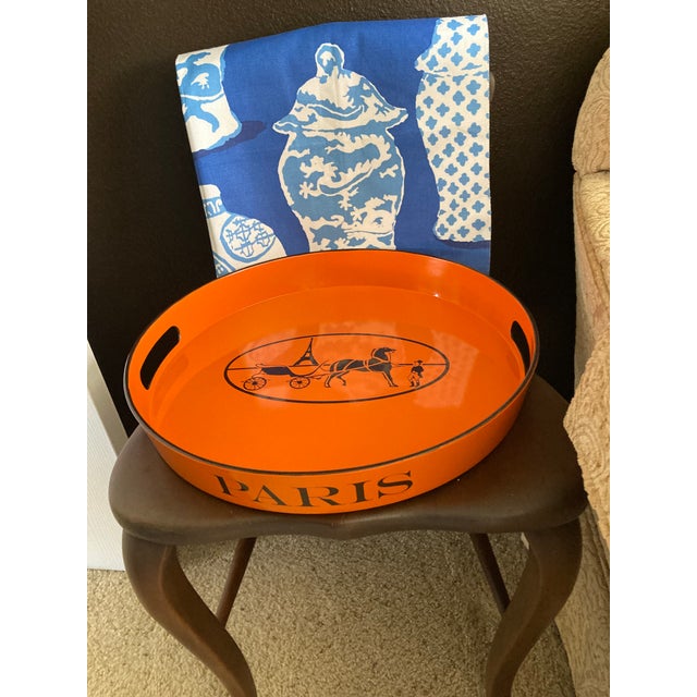 Orange Lacquered Hermes Inspired Bar Tray For Sale - Image 10 of 18