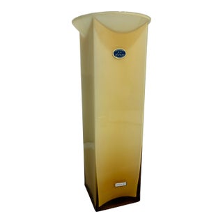 Italian Murano Opaline & Amber Art Glass Vase, Hand Blown, 16” For Sale