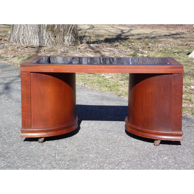 Vintage Art Deco Cobalt Mirror Blue Glass Coffee Table Speakeasy