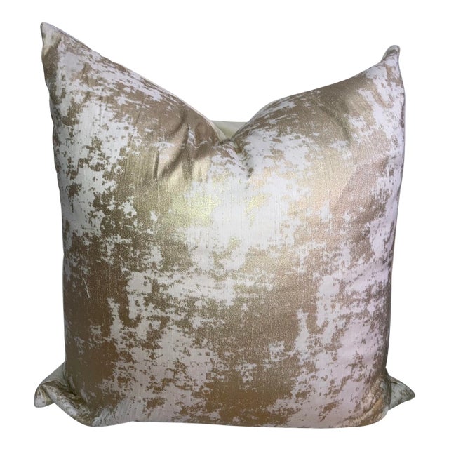 Contemporary Gold Metallic Abstract Printed Accent Pillow For Sale