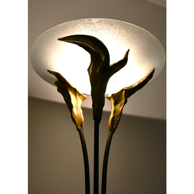 Large French Art Deco Style Frosted Glass Floor Lamp by Montauban, 1980s For Sale - Image 4 of 11