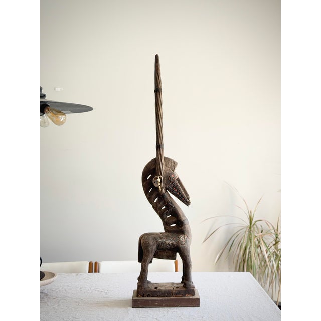 41” Tall Oversized Vintage African Chiwara Style Antelope Sculpture, Hand-Carved Wood Tribal Art, West African Bambara Style Figure For Sale - Image 12 of 12