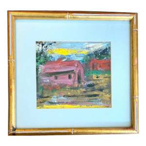 Mid Century Farmhouse Mini American Impressionist Painting, Vintage Framed