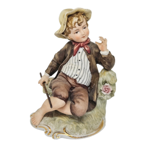 Lefton Japan #282 Seated Farm Boy Figurine – Hand-Painted Bisque - Gilt Base, 1950s–60s