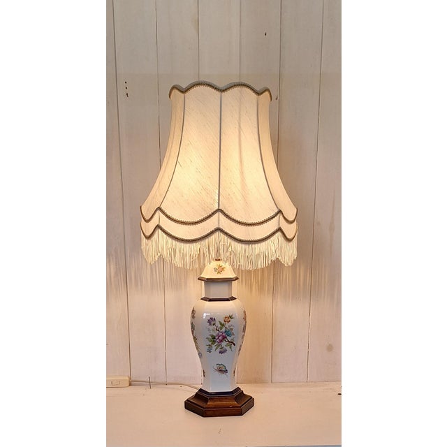 Wood Vintage Table Lamp with Porcelain Base on Linden Wood Base, 1970s For Sale - Image 7 of 7
