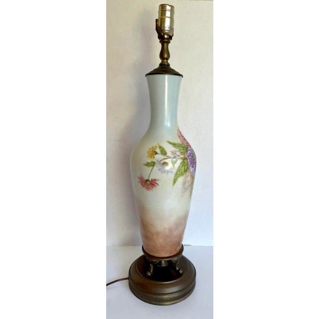 Antique Original Signed Hand-Painted Floral Table Lamp For Sale - Image 10 of 13