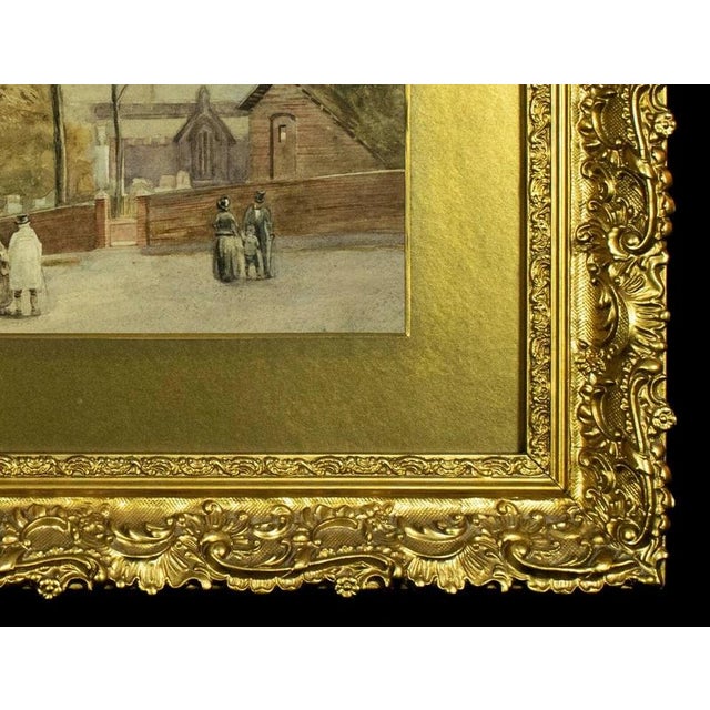English Street Scene with Church, 19th Century, Watercolour For Sale - Image 4 of 8