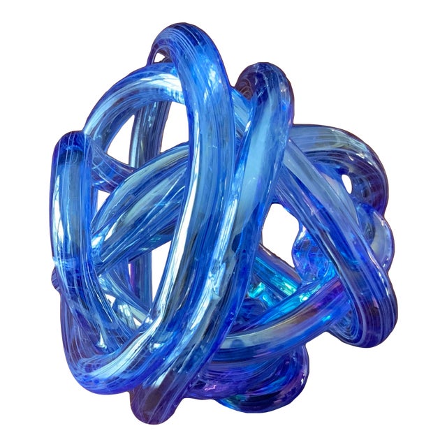 Marano Style Hand Blown Light Blue Glass Knot For Sale