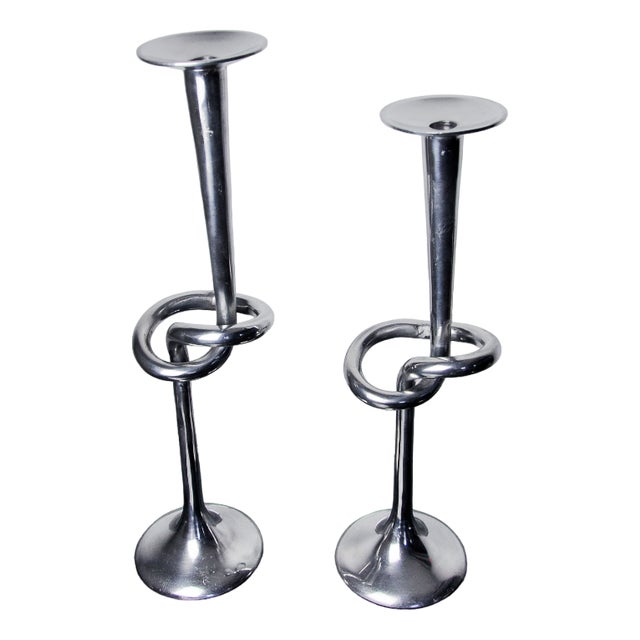 Large Knotted Candleholders in Aluminum, Italy, 1980s, Set of 2 For Sale