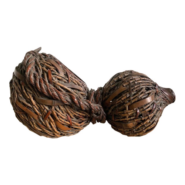 Antique Japanese Gourd Shape Bamboo Ikebana Basket For Sale