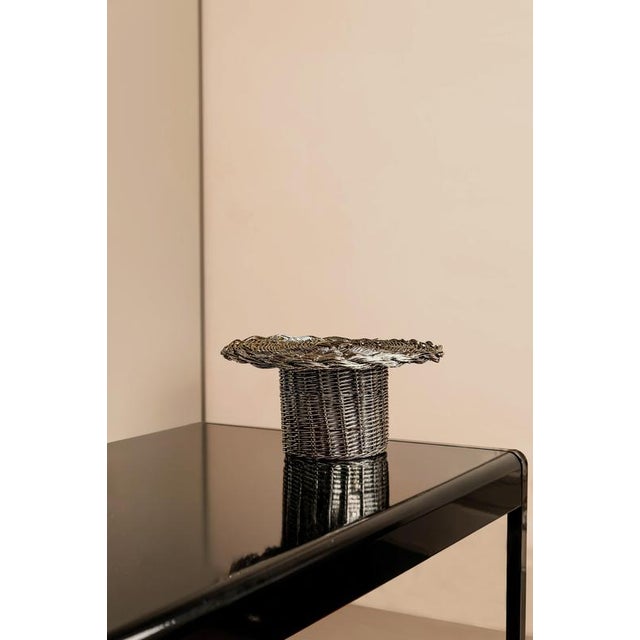 El 04 cake stand & vase in metal-plated hand-woven wicker by caspal dimensions: ø 40 x h 20 cm. Materials: metal plate and...